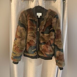 Anthropologie Marrakech Alyssa Faux Fur Camo Bomber Jacket Size Large